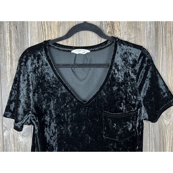 Spring + Mercer Crushed Velvet Legging Tee Black V-Neck MED Gothic Chic Luxe - Picture 2 of 8